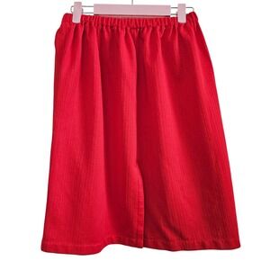 Unbranded Red Textured Ribbed Midi Skirt Elastic Waist Pull On A-Line Red Skirt